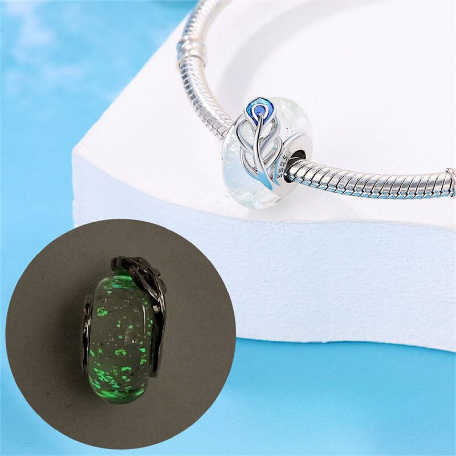 Charm Murano Pluma De Pavo Real