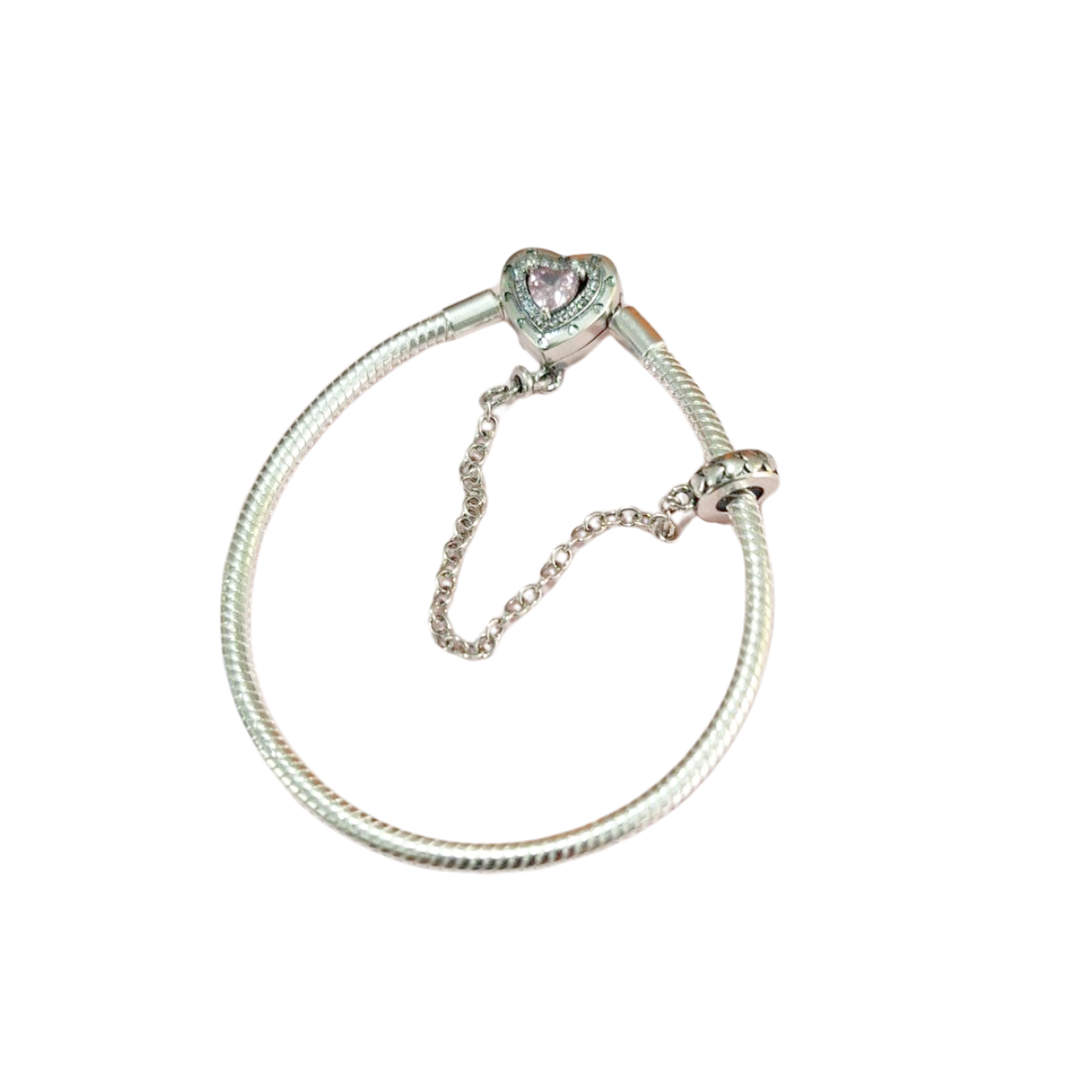 Brazalete Corazón Cristal Rosa Con Cadena De Seguridad