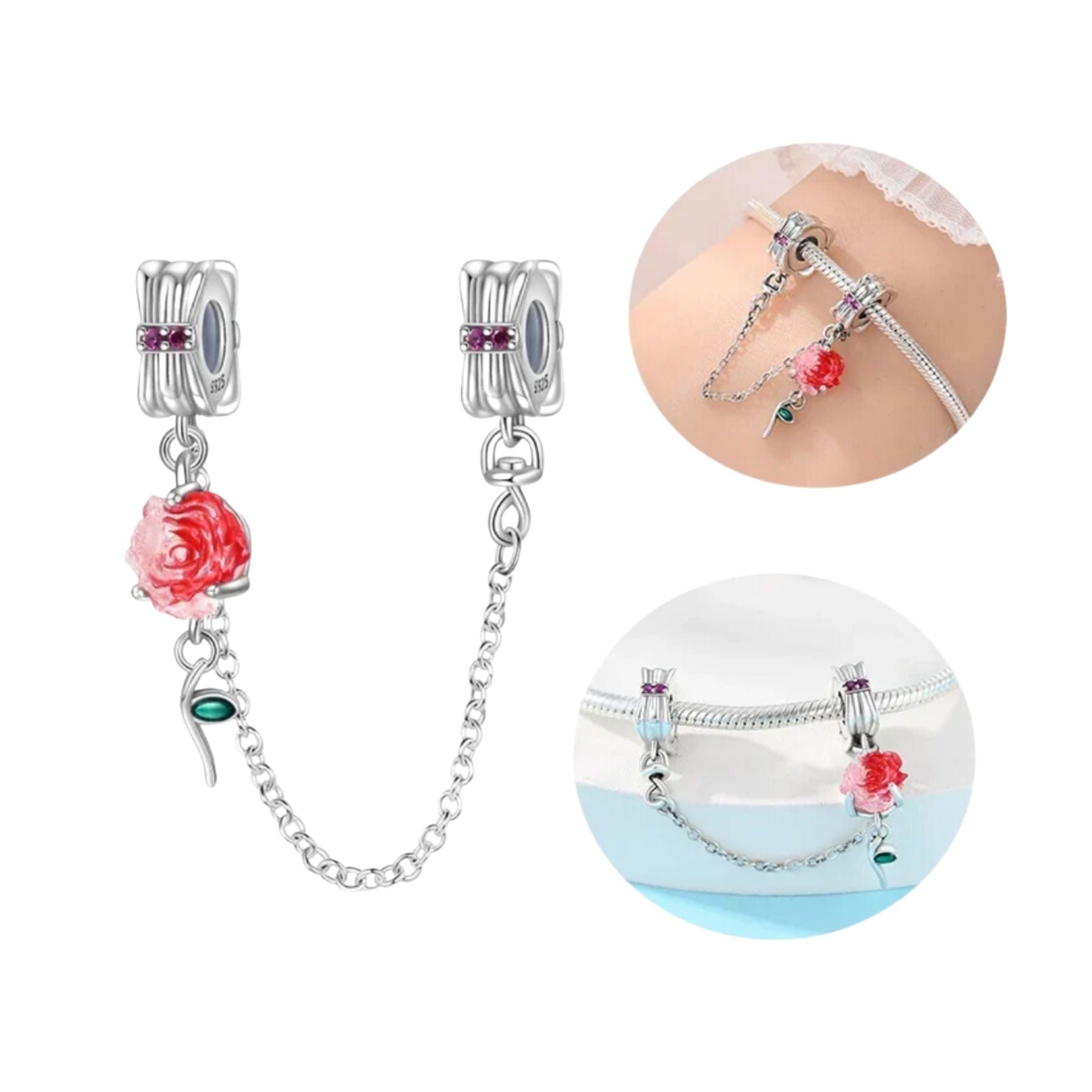 Charm Cadena De Seguridad Rosa Roja