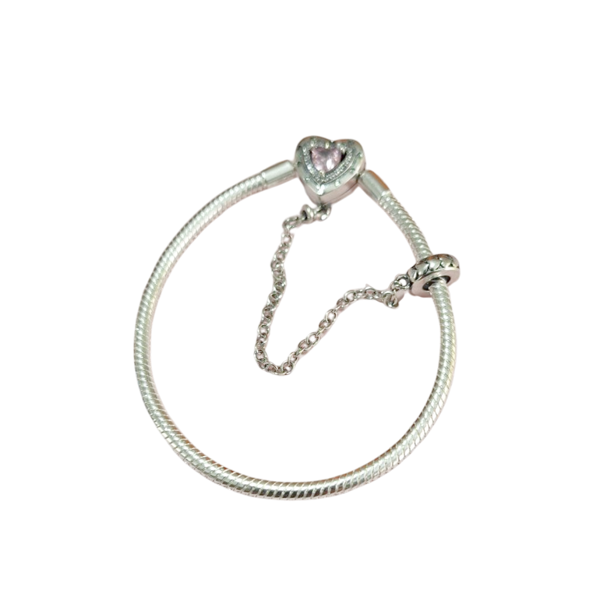 Brazalete Corazón Cristal Rosa Con Cadena De Seguridad