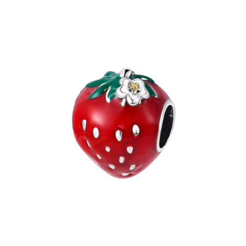 Charm Fresa Con Flor Blanca
