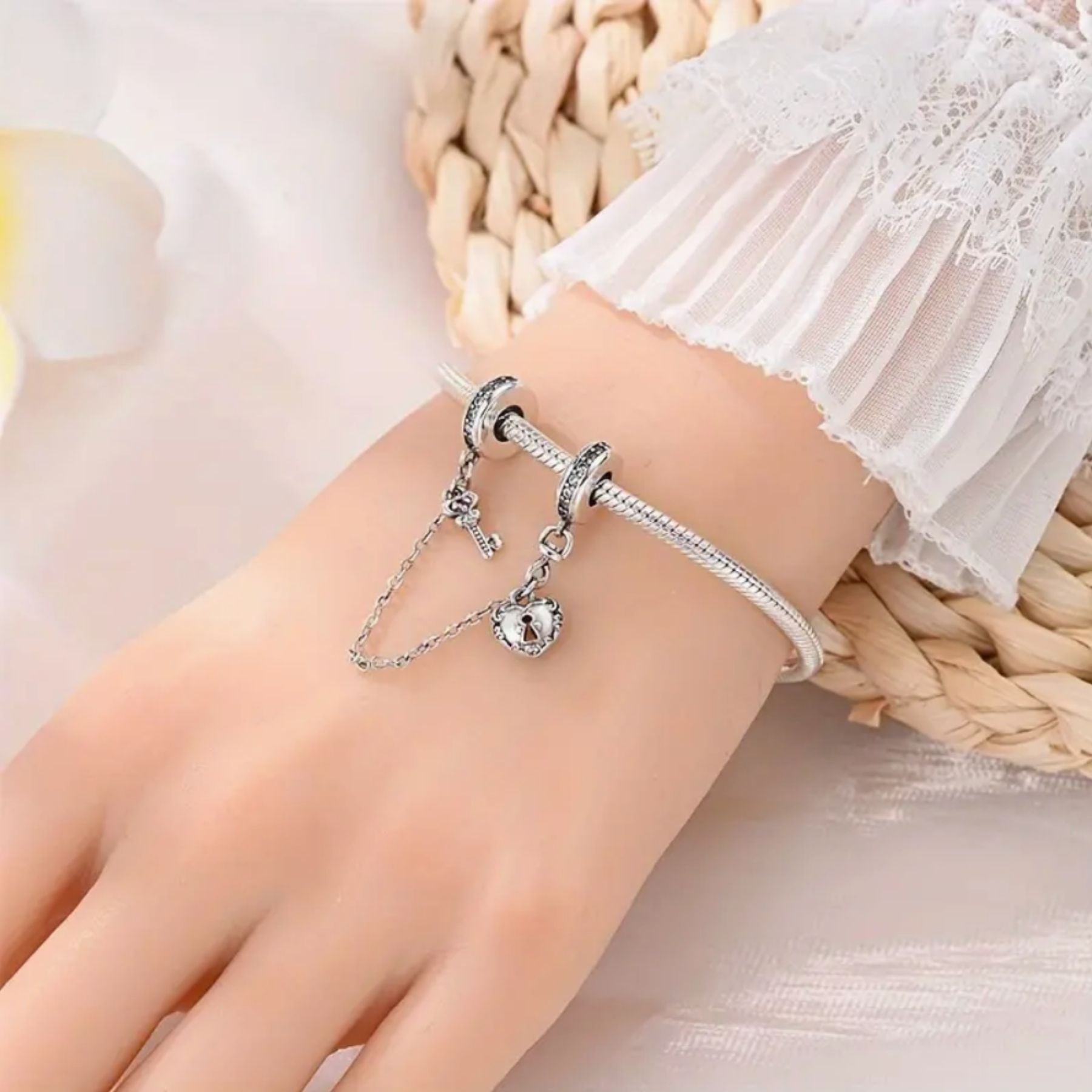 Charm Cadena De Seguridad Corazón Candado Y Llave