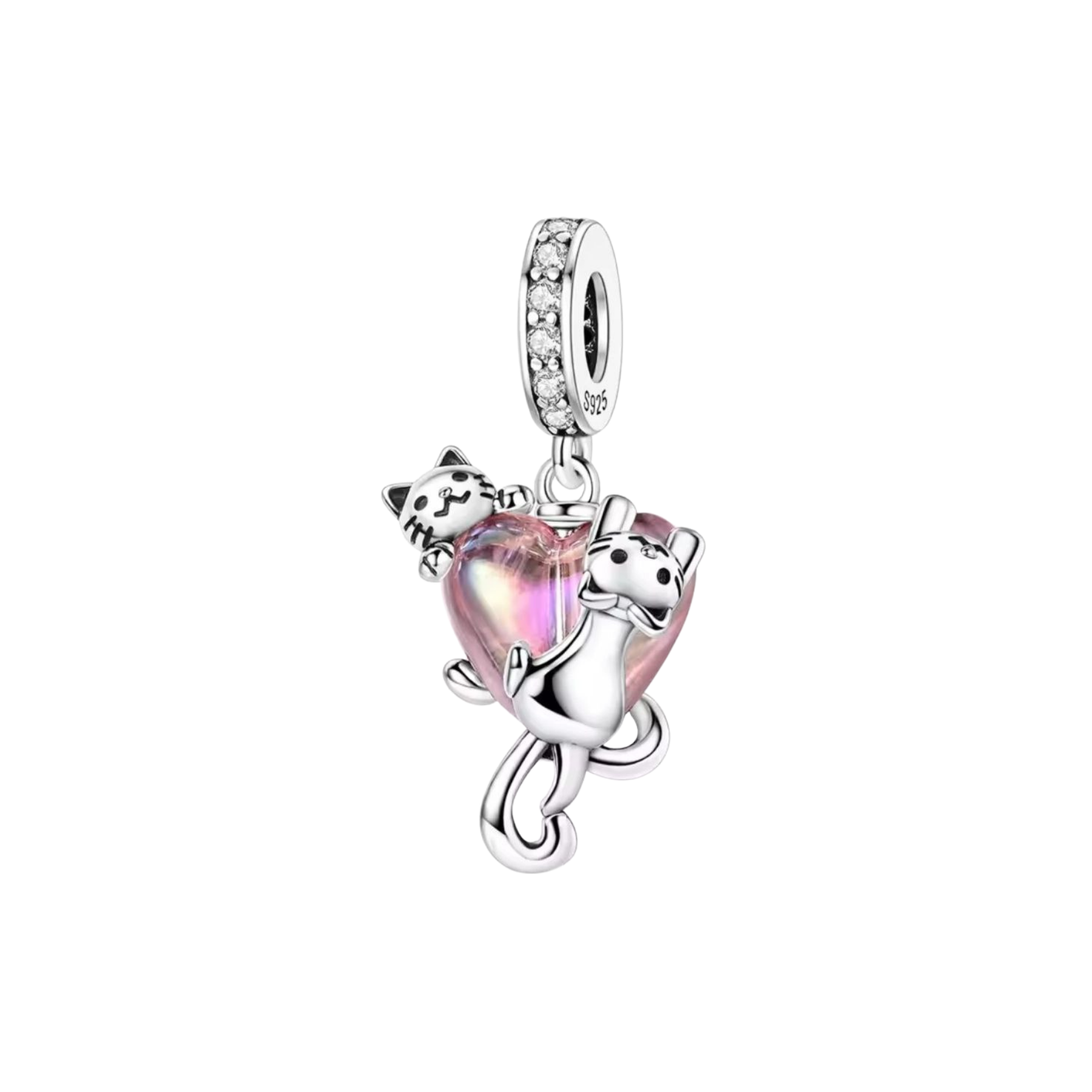 Charm Corazón Rosa Con Gatos
