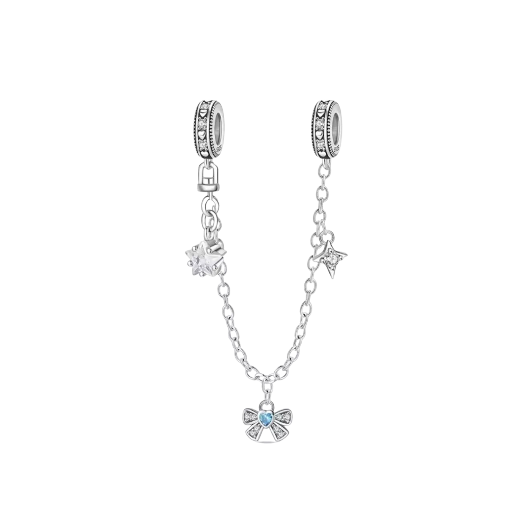 Charm Cadena De Seguridad Moño Y Estrellas