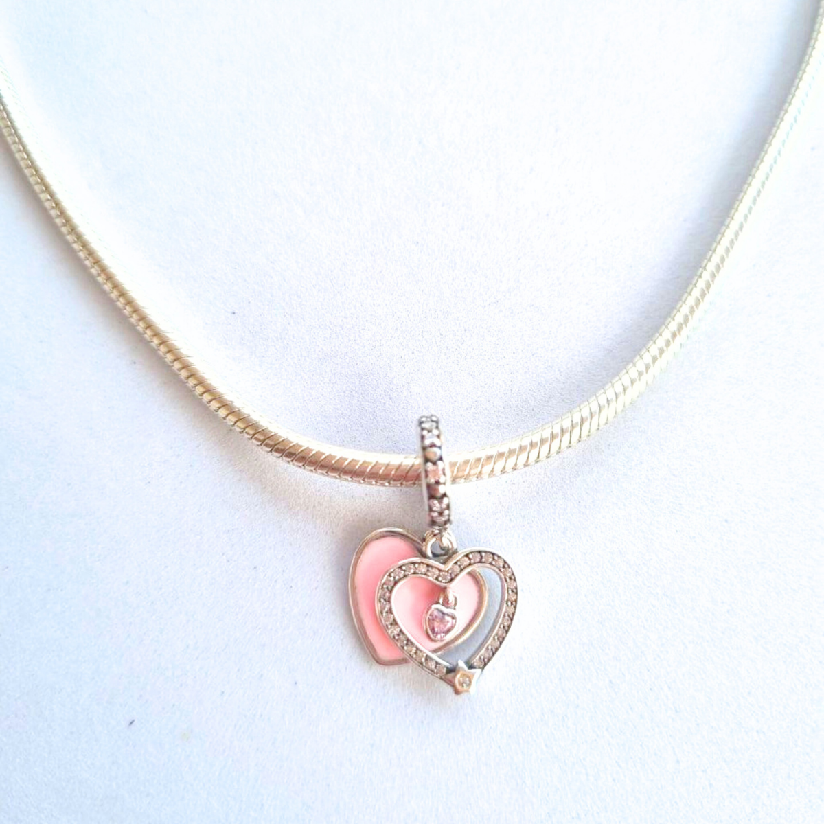 Charm Corazón Rosa Pastel y Dije de Corazón Con Estrella