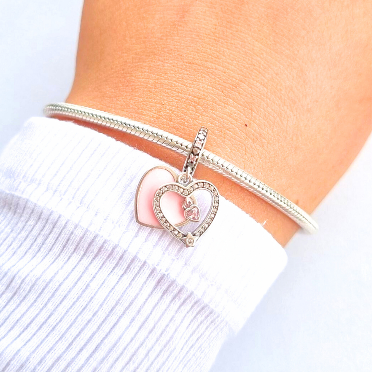 Charm Corazón Rosa Pastel y Dije de Corazón Con Estrella