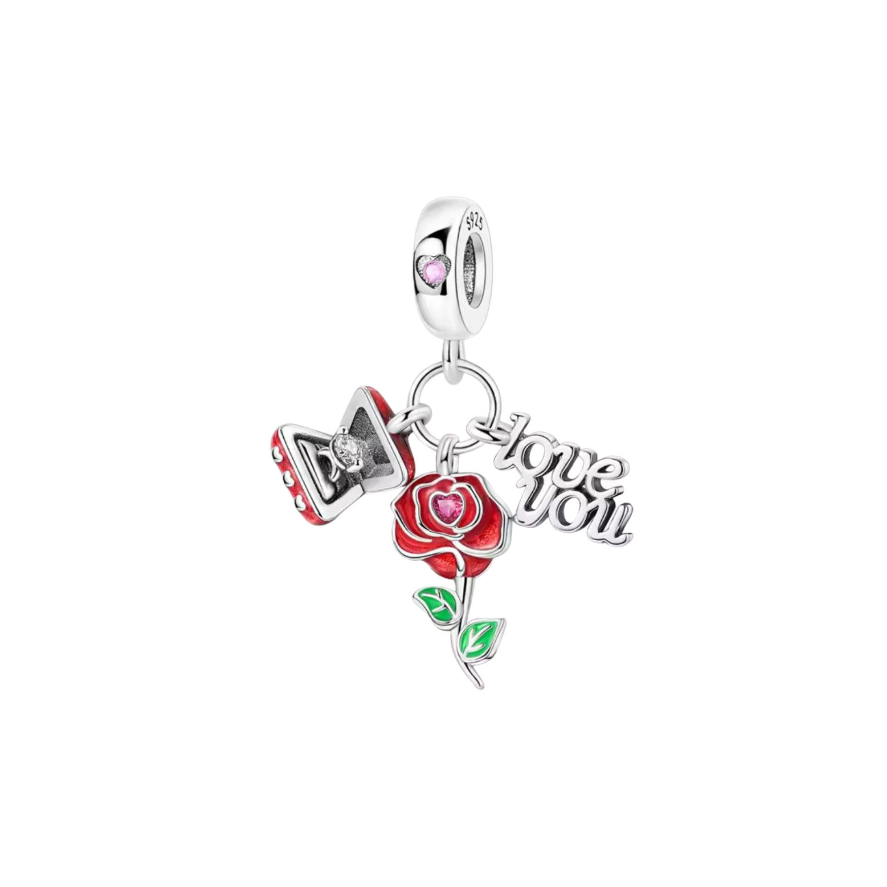 Charm Rosa, Anillo De Compromiso Y Letras Te Amo