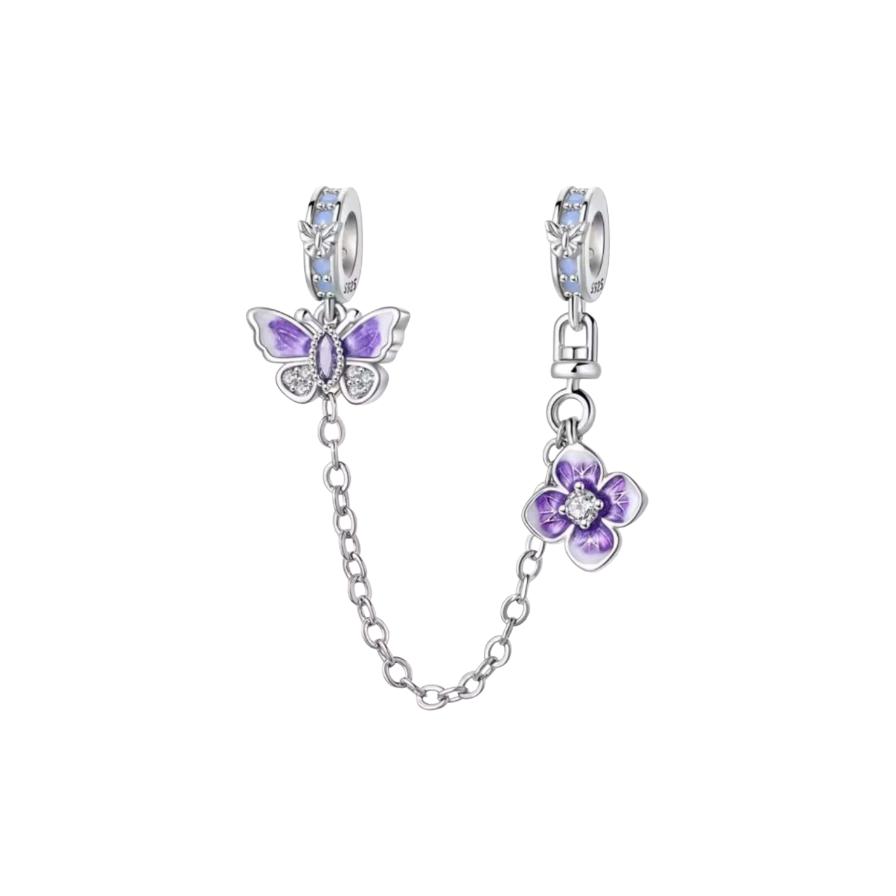 Charm Cadena De Seguridad Con Mariposa Y Flor