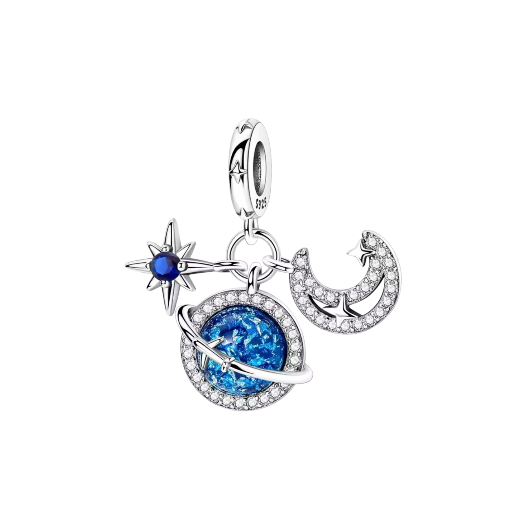 Charm Luna Con Planeta Azul Y Estrella