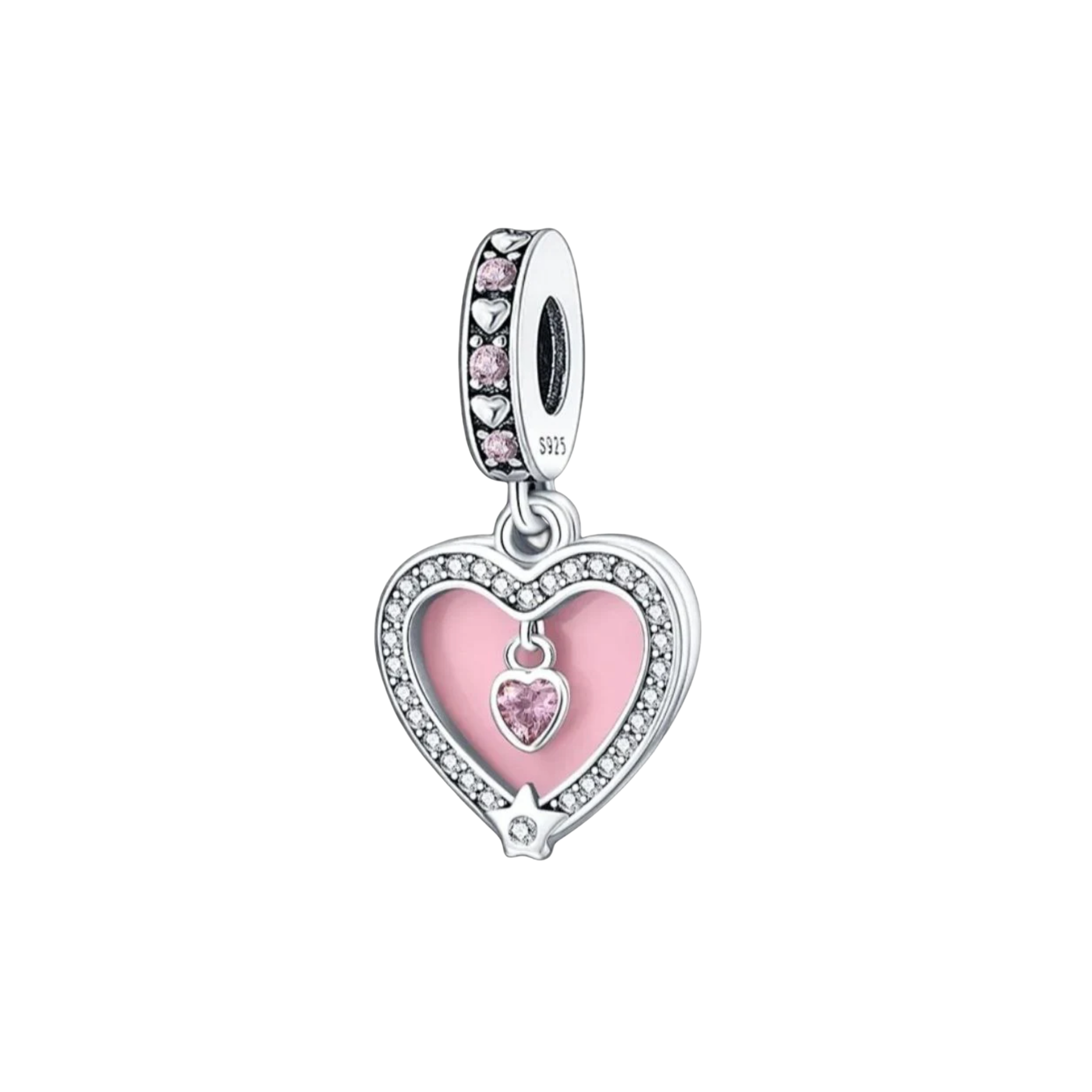 Charm Corazón Rosa Pastel y Dije de Corazón Con Estrella