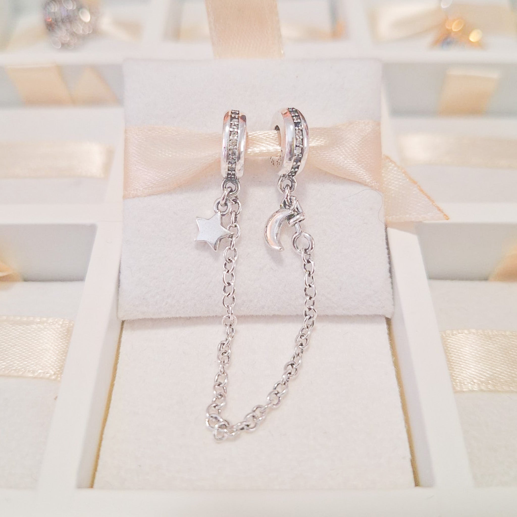 Charm Cadena De Seguridad Estrella Y Luna