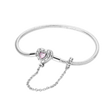 Cargar imagen en la galería, Brazalete Corazón Cristal Rosa Con Cadena De Seguridad