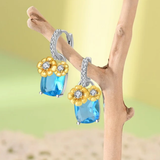 Cargar imagen en la galería, Aretes Rectangulares Azules Con Flores