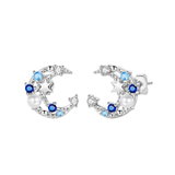 Cargar imagen en la galería, Aretes Medias Lunas Cristales Azules Y Perlas