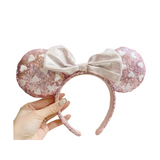 Cargar imagen en la galería, Diadema Orejas Minnie Mouse Rosa Corazones Blancos