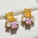 Cargar imagen en la galería, Aretes Cristales Amarillos, Blanco Y Rosa Elegantes Fiesta